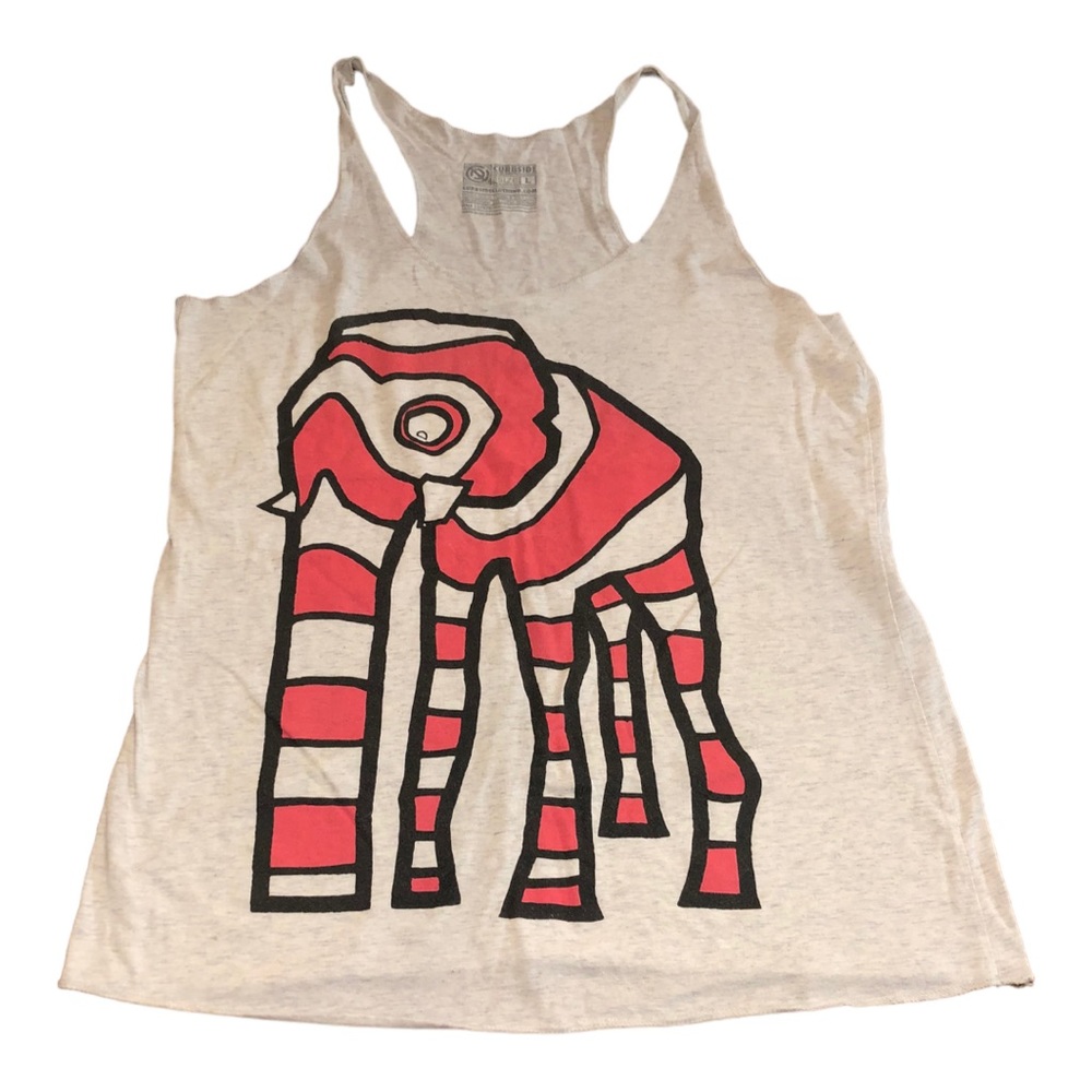 Gray and Red Graphic Sleeveless Tank Top
